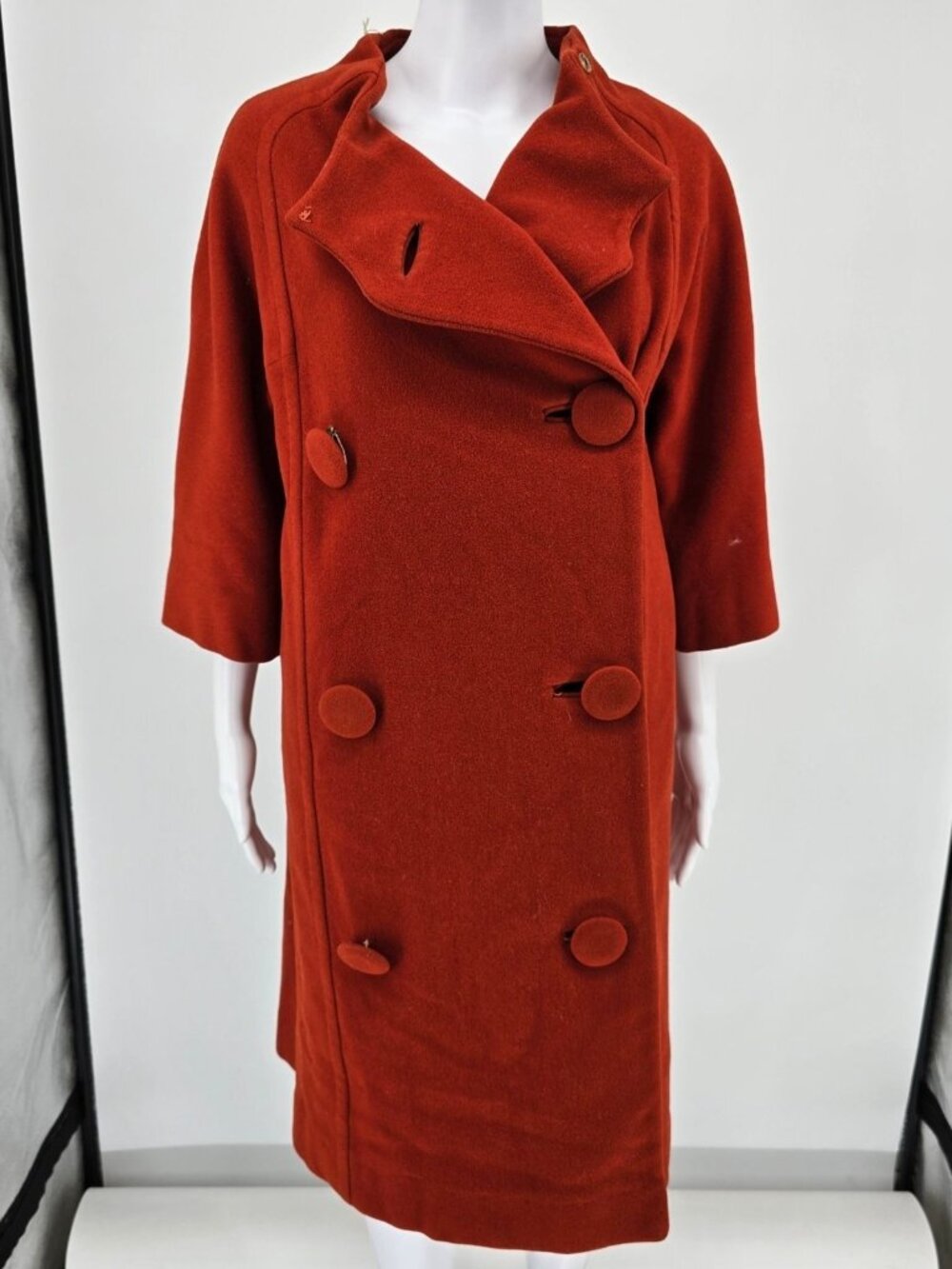 Vintage 1960s CuddleCoat New York Burnt Orange Double-breasted Overcoat (L)